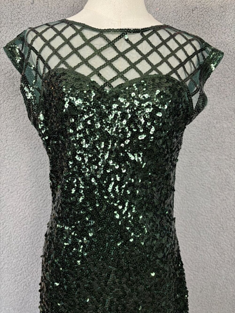 Green Sequin Fringe Flapper Dress Mesh Neckline 1920s Style Dress Small NWOT's - Picture 2 of 8